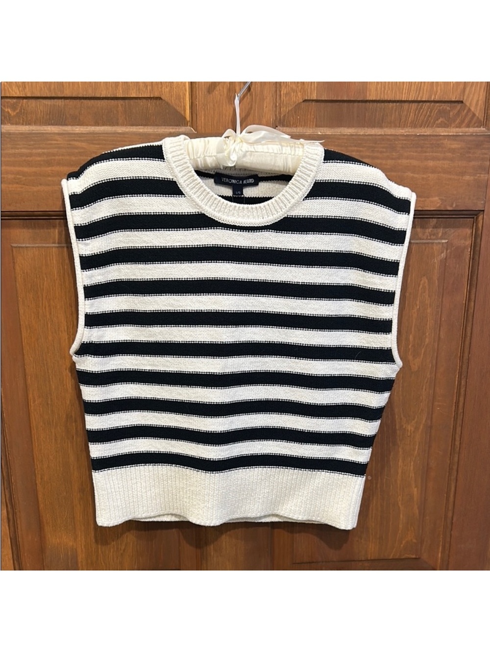New! Veronica Beard Vera Striped Knit Sleeveless Top Sweater Tank Large - Picture 4 of 8